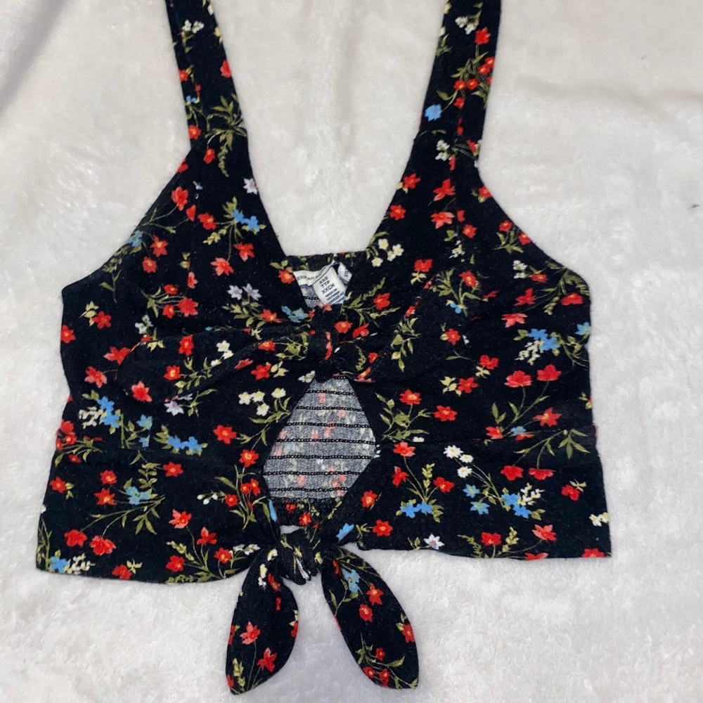 black crop top with flowers